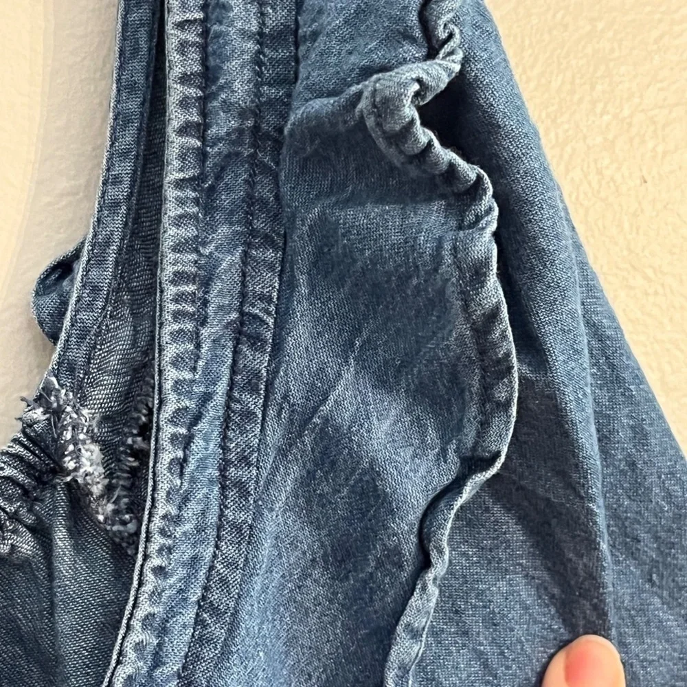 Lane Bryant Top Women 26 Blue Denim Ruffle Smocked Neutral Boho Western Cowgirl - Picture 7 of 14